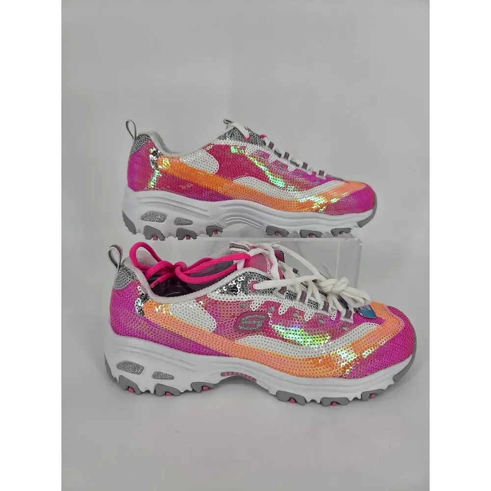 Sketchers D'Lites Made to Shine Pink Sequin Holo Sneaker 90s Vibe NEW Women's 10 - Picture 9 of 13